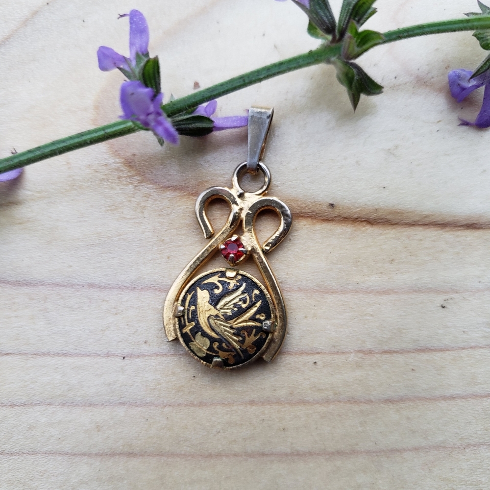 Spanish Damascene Handpainted Vintage Pendant